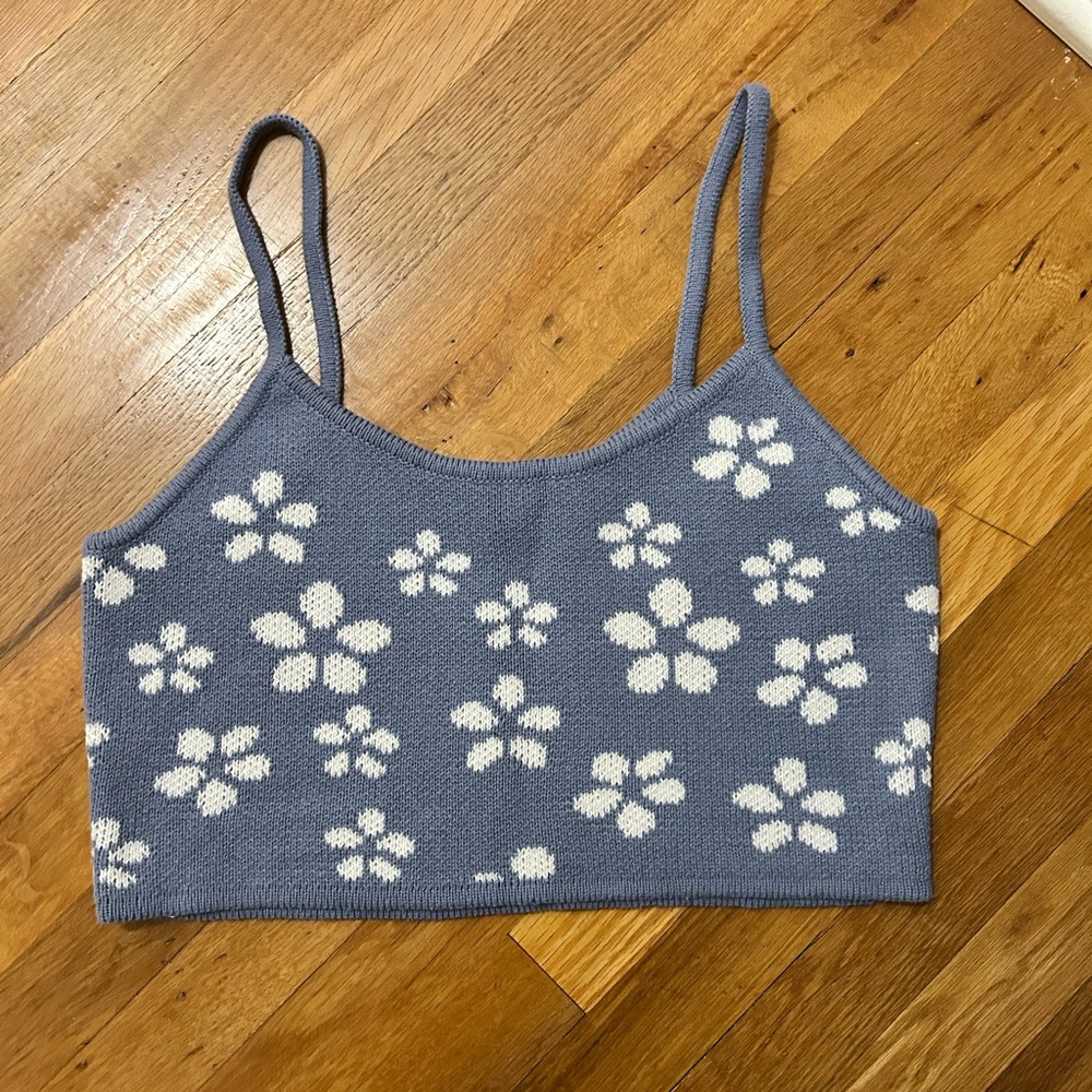 Aeropostale Blue and White Sleeveless Crop Tank